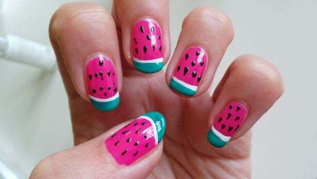 francês-manicure-diferente-melancia-design-cores de verão