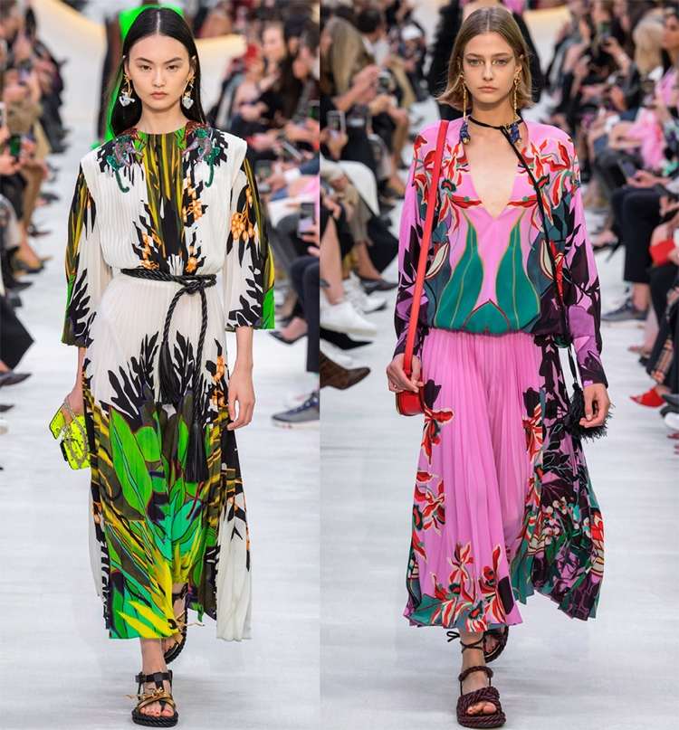 Vestidos maxi pregueados Valentino Primavera-Verão 2020