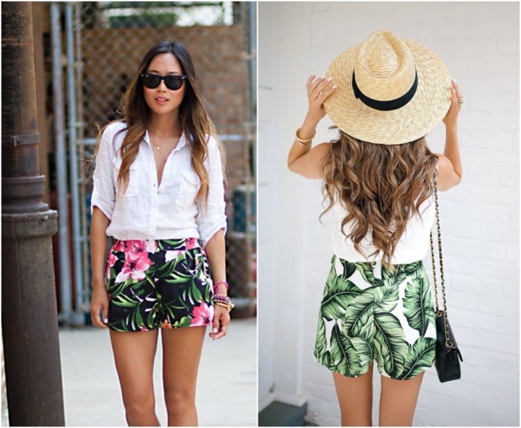 Roupa casual de verão para mulheres com skorts em look de selva e top branco