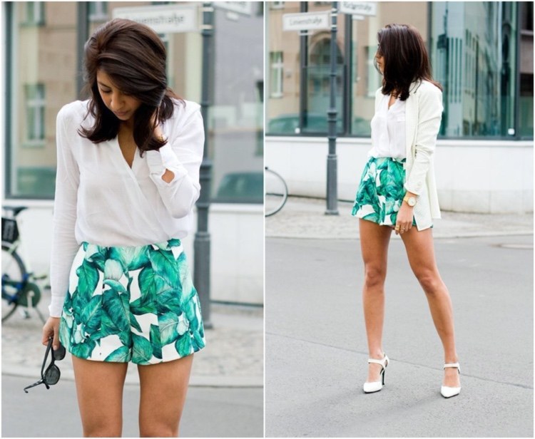 roupa de verão elegante com shorts folha de palmeira