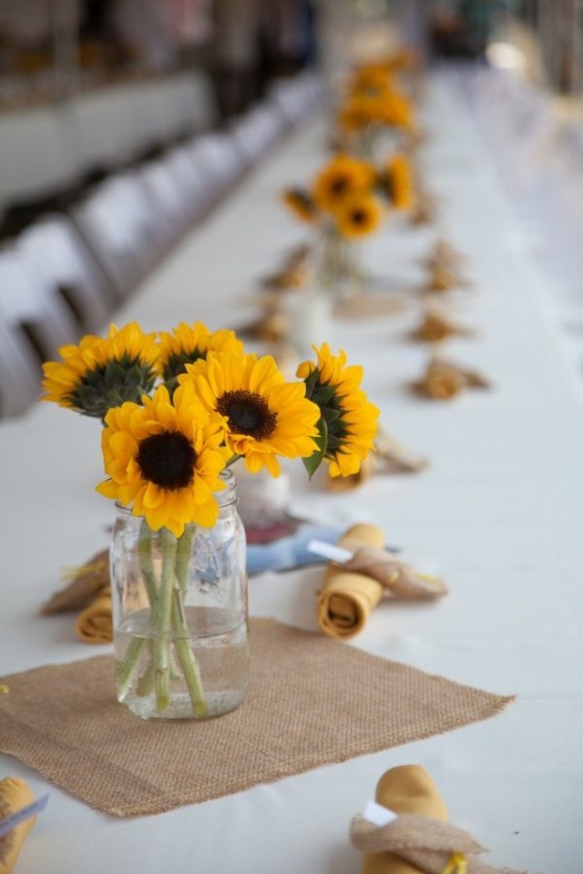 decoração de mesa girassol jarro de pedreiro vaso amarelo verão