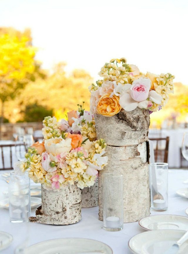 decoração de mesa rústica flores de madeira vintage casamento