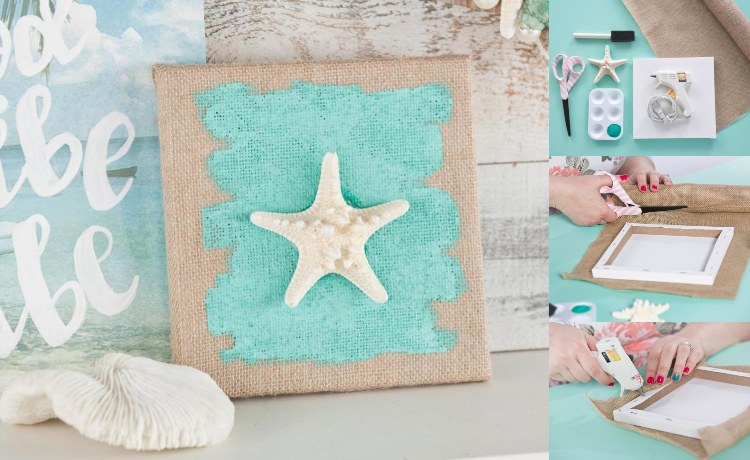 Faça uma decoração de verão com uma grande estrela do mar e tecido de linho
