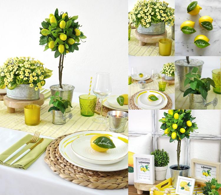 Decoração de verão para mesa de jantar interior com idéias de decoração de limão