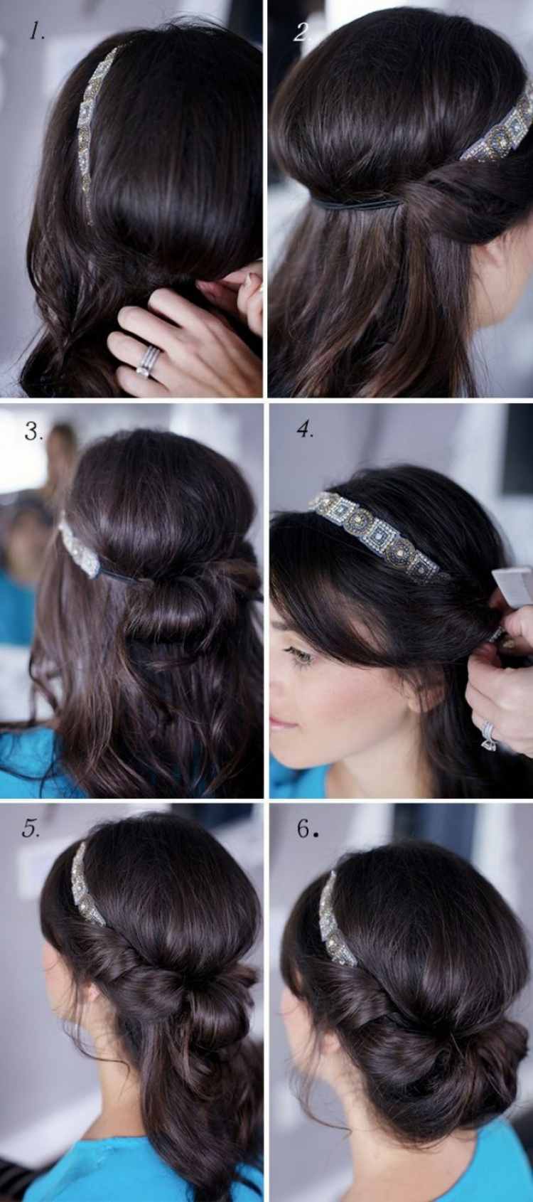 penteados de verão-faixa de cabelo ideias-chignon-instruções-faça você mesmo