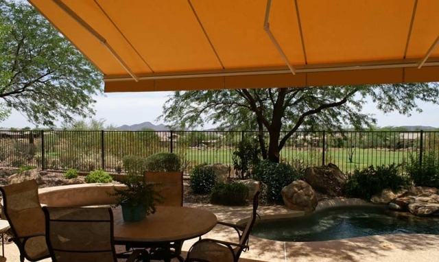 Toldo de proteção solar para varanda em tecido resistente às intempéries laranja