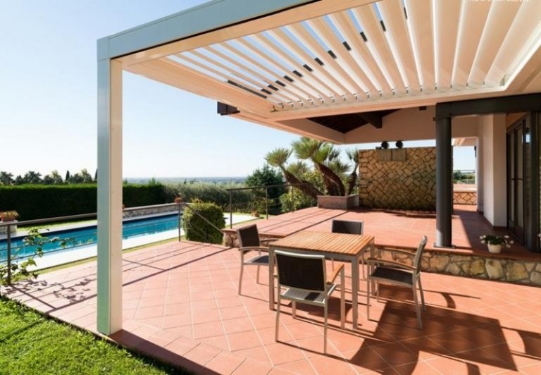 Proteção solar-terraço telhado-estrutura de metal-casa-alumínio-tecido