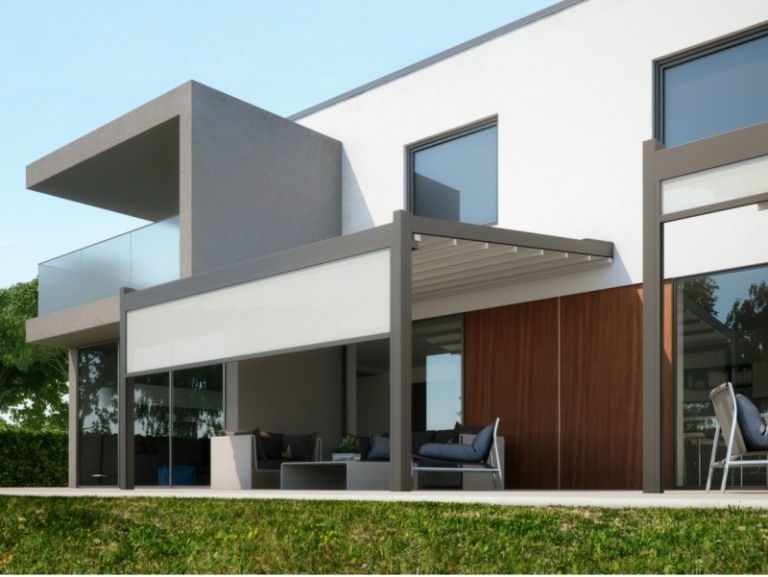 Proteção solar - terraço com cobertura - velas de sol de alumínio - idéias - modernas