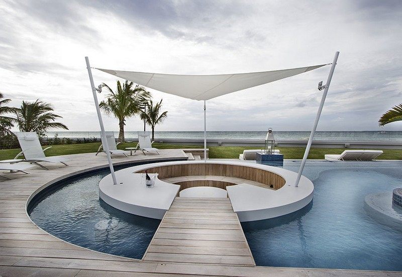 Proteção solar-terraço-área de estar-jardim espreguiçadeiras-bar-piscina