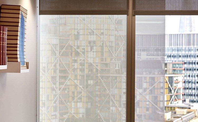 Películas de proteção solar para o escritório, janela semitransparente com listras brancas