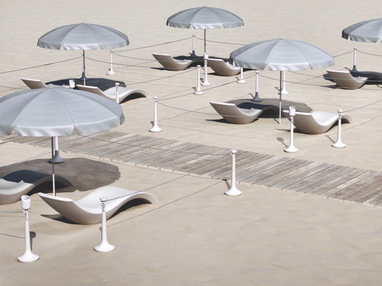 sistema de demarcação e distância social na praia do meu chamado flamingo