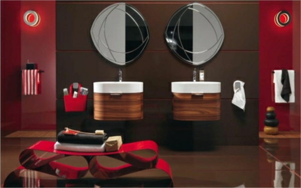 Espelho redondo de banheiro cor cereja