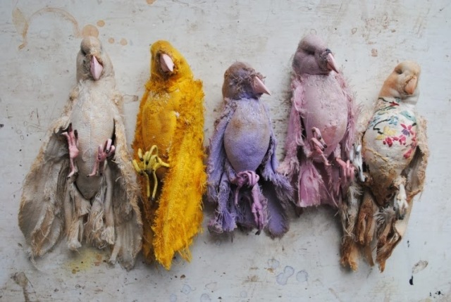 reciclar idéias brinquedos-costurar-se-pássaros penas coloridas