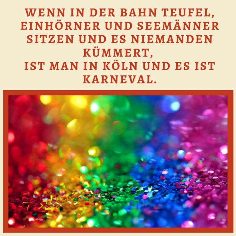 Foto de Rainbow Kofetti com um ditado sobre o carnaval em Colônia