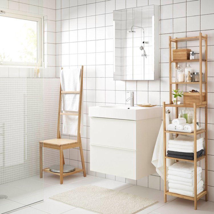 criar espaço de armazenamento sistema de banheiro madeira escandinava