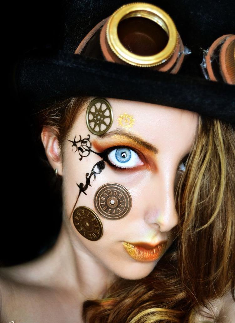 Steampunk inventa ideias para mulheres com moedas de ouro e um relógio