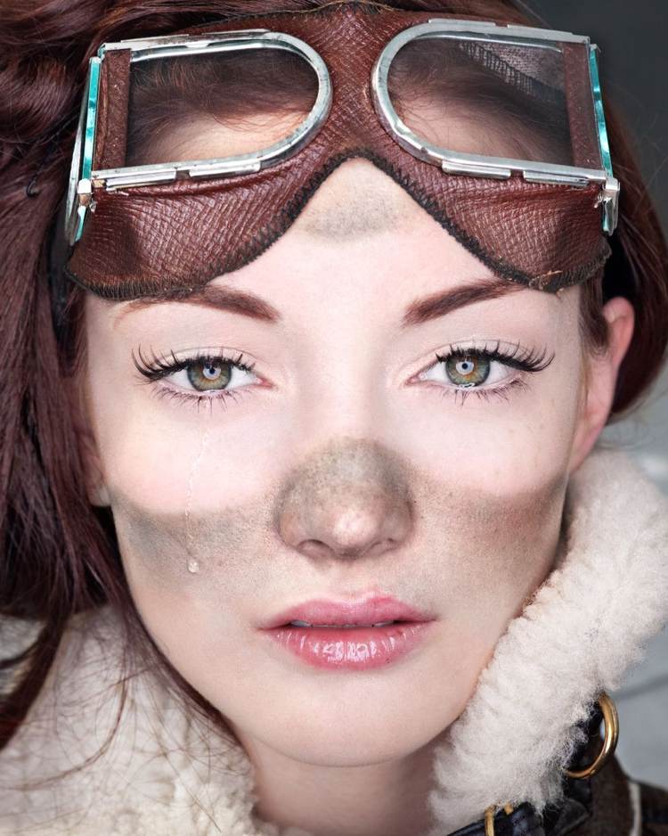 Ideia simples de maquiagem Steampunk para maquiagem feminina de pilotos