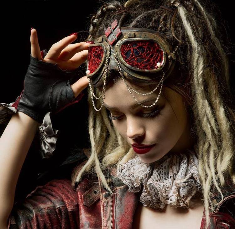 Traje de piloto de maquiagem carnaval steampunk para mulheres e maquiagem