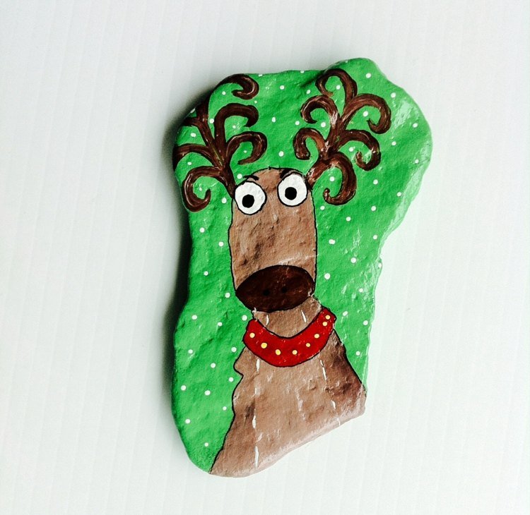 paint stones flat reindeerimagem fundo verde natal