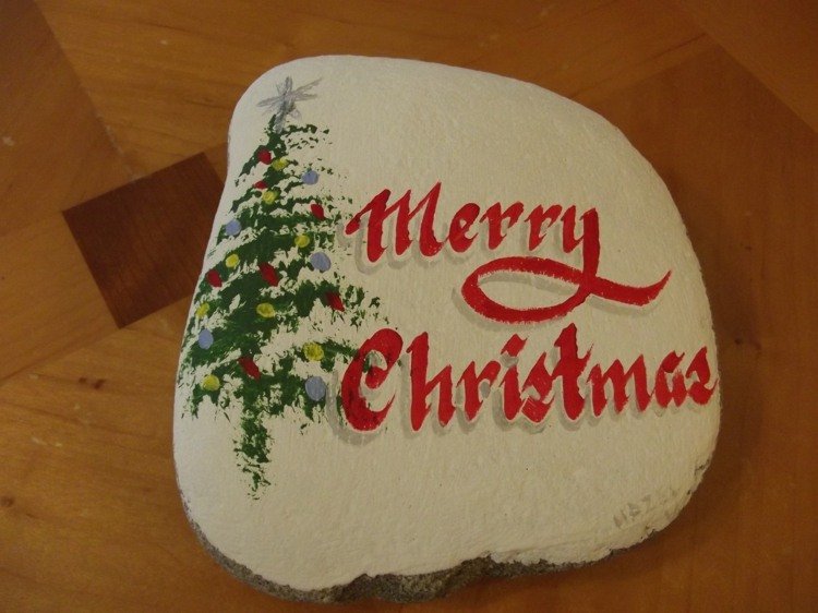 pintura pedras natal abeto árvore decoração festiva faça você mesmo