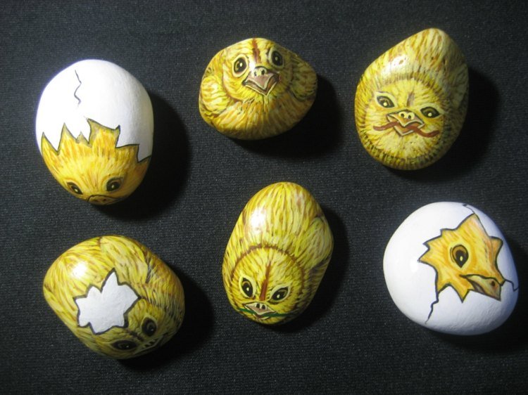pintando pedras ovos de páscoa pintinhos chocando inspiração