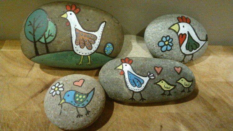 pintar pedras galinhas pintos ideia de artesanato de decoração de páscoa