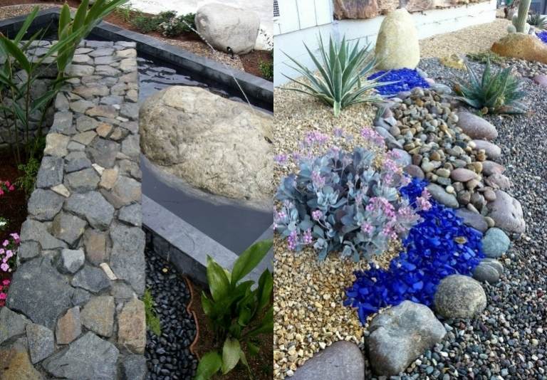 Ideias para jardins de rochas com pedras de campo -moderno-pórfiro-sienito-vulcanito-paisagem ornamental de cascalho-deserto