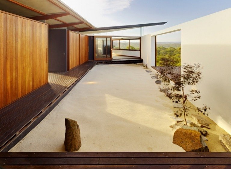Rock jardim-criar-pátio interno-arquitetura moderna-japonês-bordo-areia
