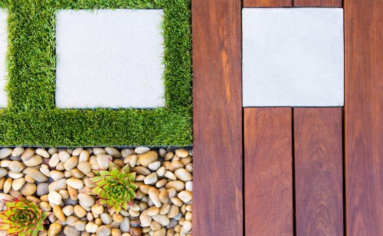 Rock garden-create-ideas-suculento-grass-wood-tiles