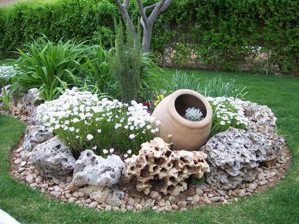 jardim de pedras plantador de cascalho redondo deco