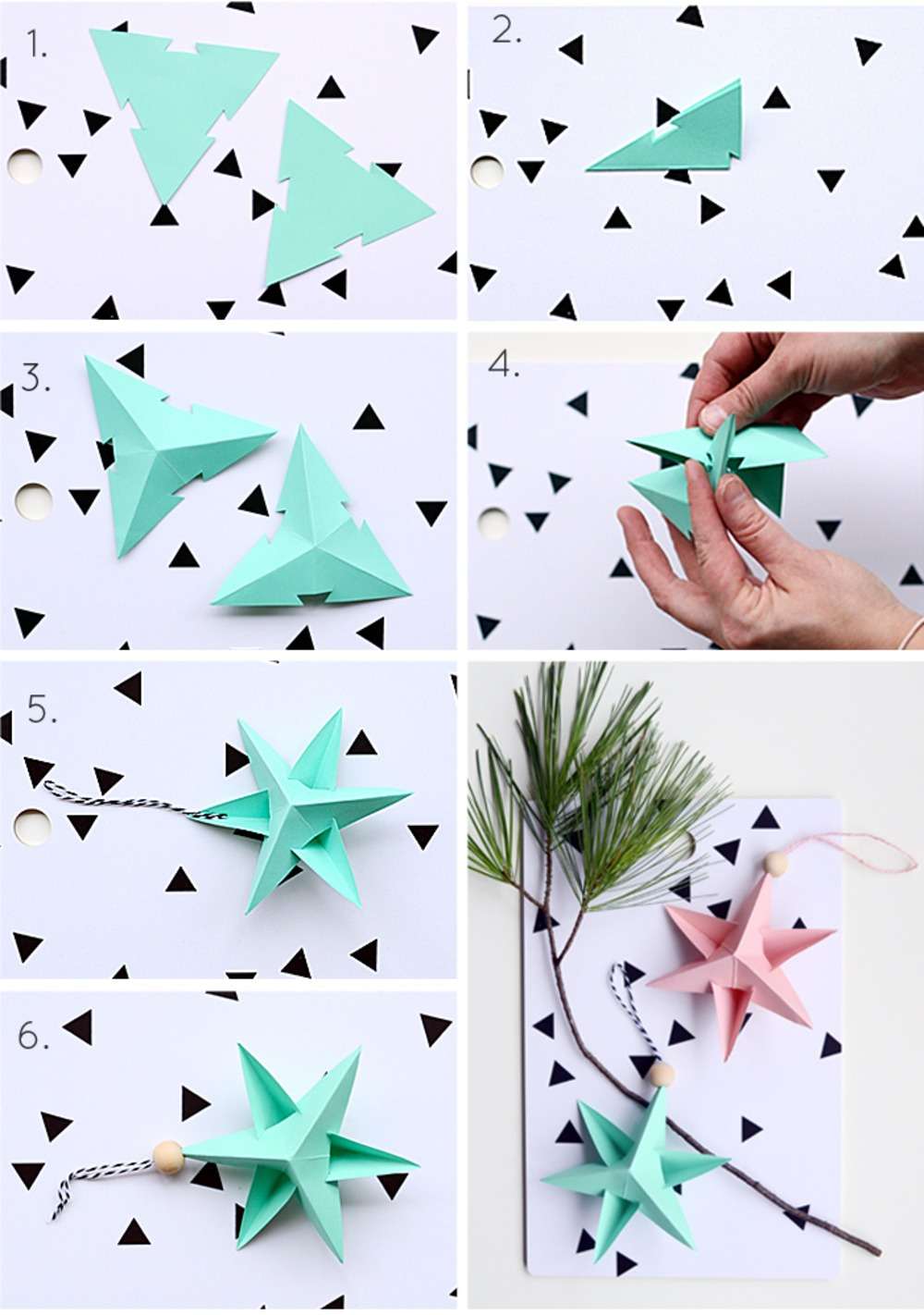 Estrela de papel faça você mesmo, fazendo instruções para decorações de natal coloridas