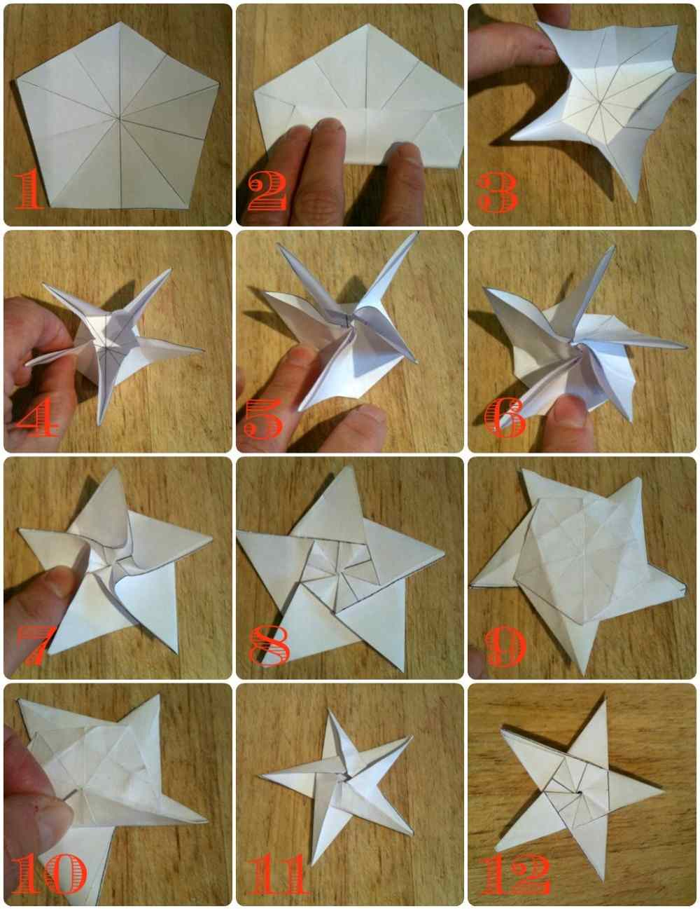passos simples de 1 a 9 para fazer estrelas de origami sem colar