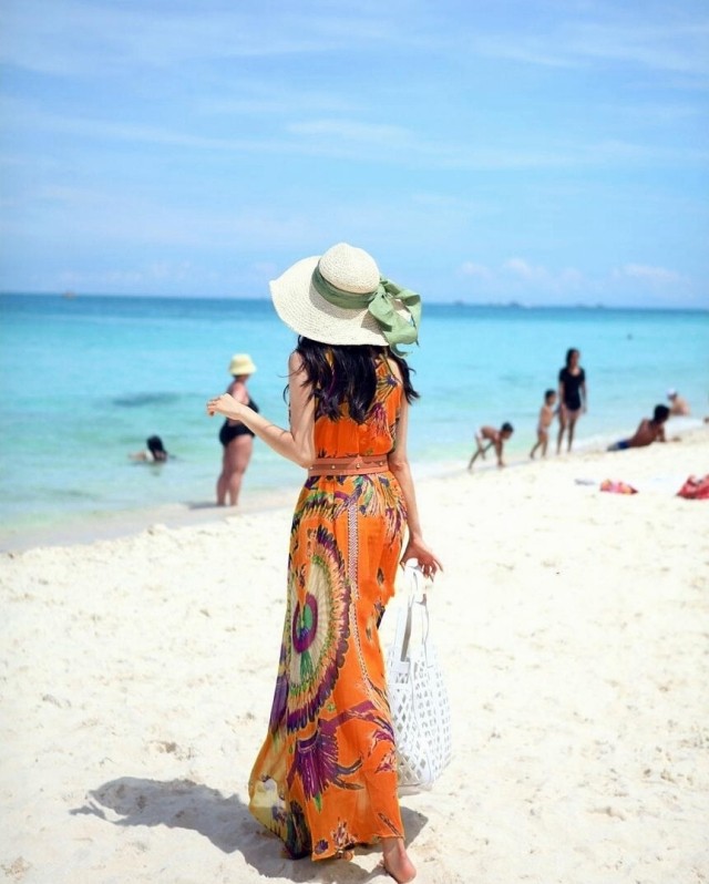 roupa de moda praia vestido de chiffon longo laranja