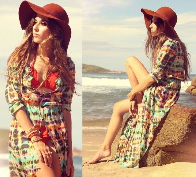 moda praia-2014-laranja-biquínis-longa-túnica-boho-chique-look