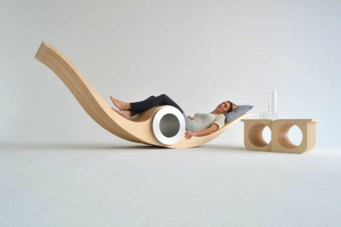 exocet espreguiçadeira pernas banquinho mesa lateral tiras de madeira