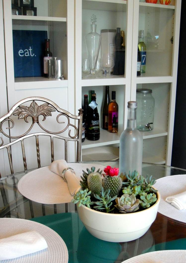 arranjo suculentas tigela plantas recipiente vidro mesa decoração