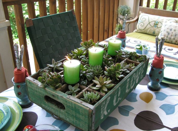 arranjo suculentas caixote de madeira velas rústicas decoração de mesa