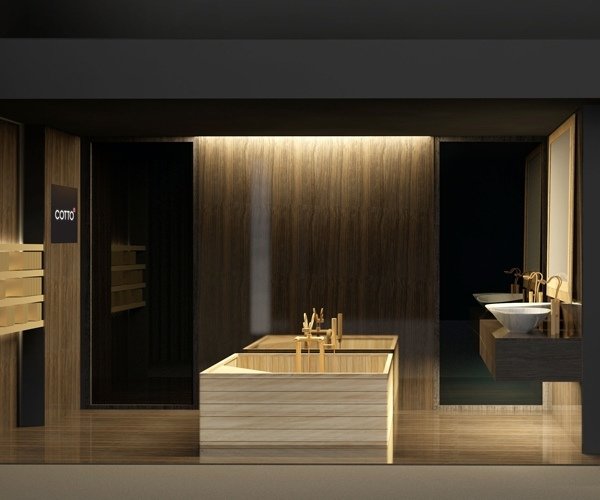 modernos acessórios de móveis de banheiro pia banheira parede de madeira