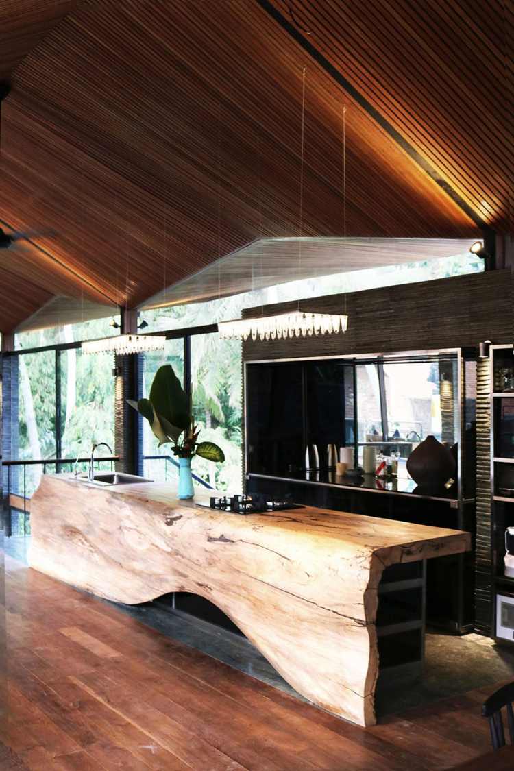 piscina infinita-bali-casa-cozinha-cozinha balcão-madeira natural