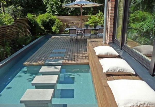 piscina design piscina pequena almofada de guarda-sol banco de madeira