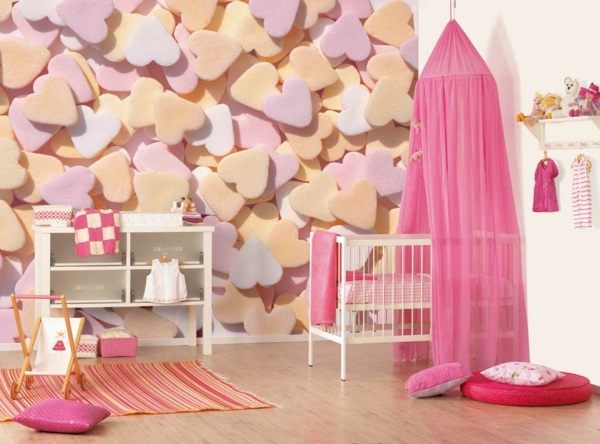 lindo-coração-padrão-estrutura-papel de parede-bebê quarto