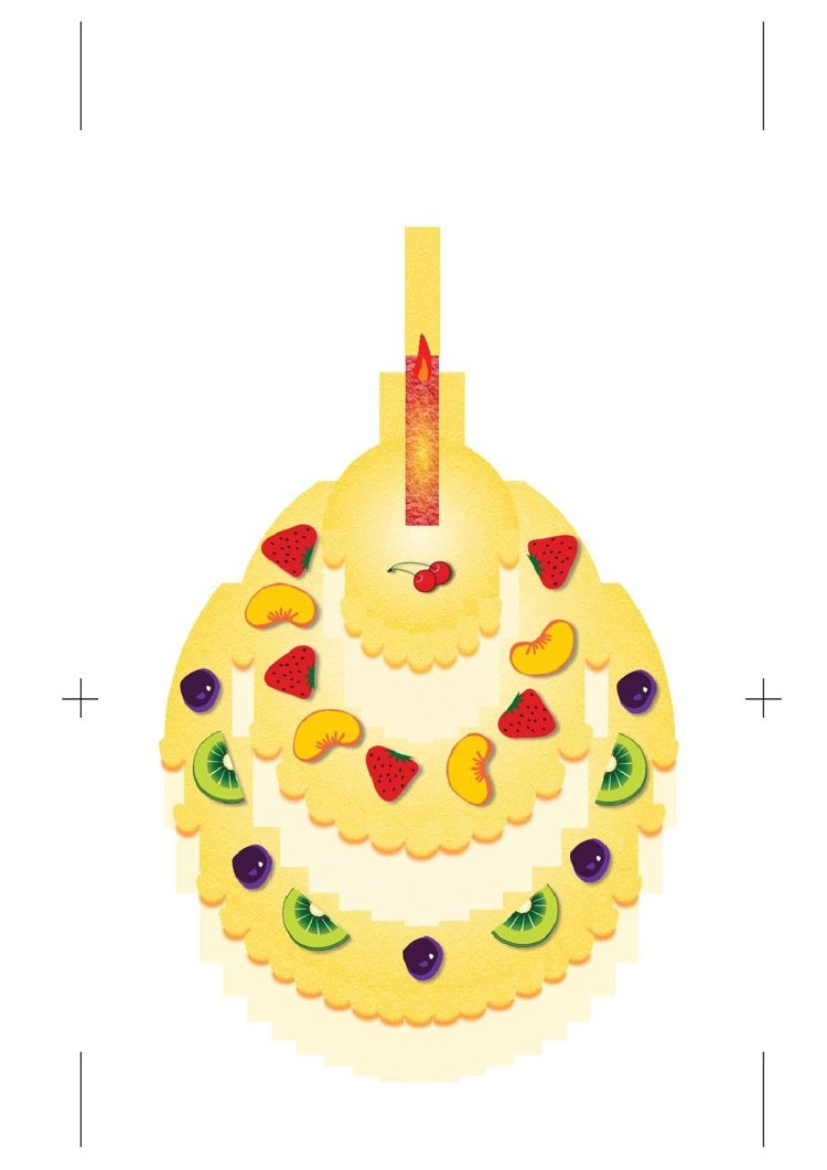Kirigami modelo pop-up de bolo de cartão de aniversário