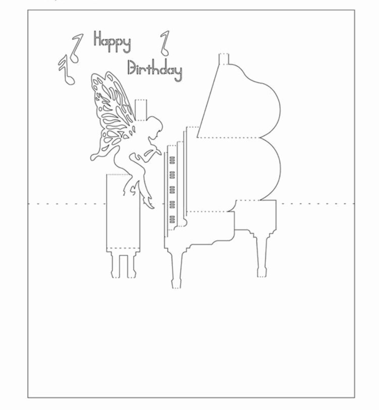 Kirigami modelo pop up de fada de piano