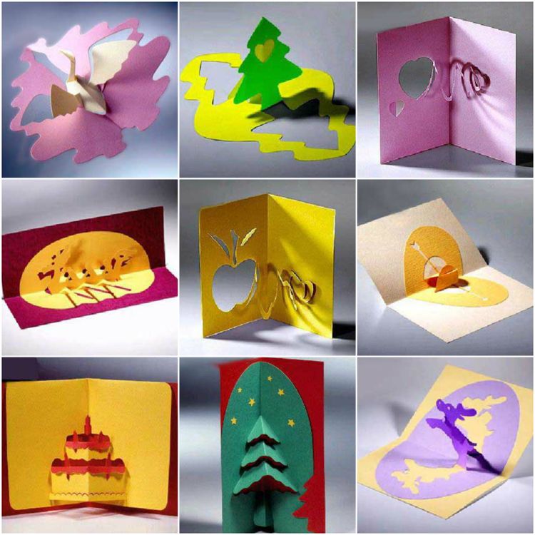 modelos de kirigami motivos de cartões pop-up
