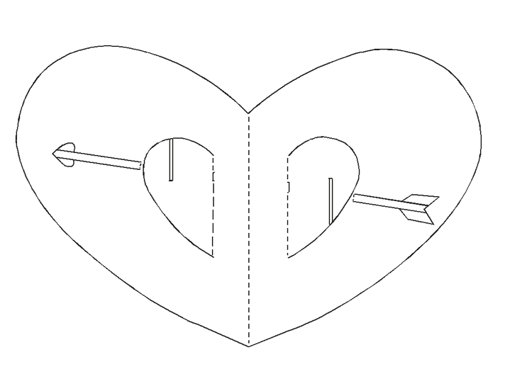 Modelo de cartão pop-up de coração Kirigami