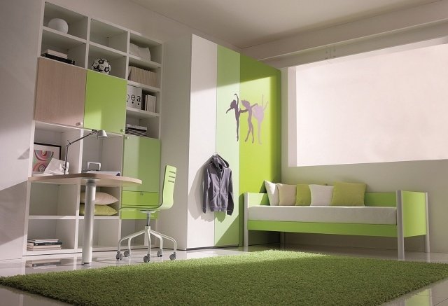 espaço para jovens elementos frescos tons de verde tapete