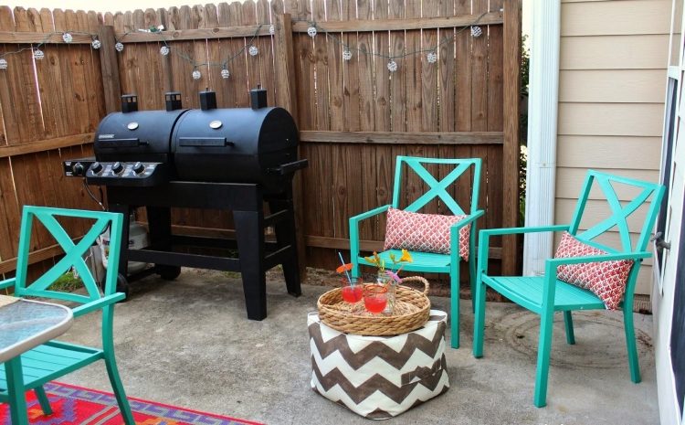 terraço-mobília-reforma-jardim-boho-padrão-turquesa-grelha