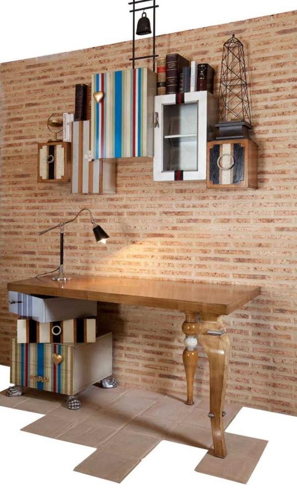 Mesa de design Tetris com móveis de escritório folheado a cerejeira