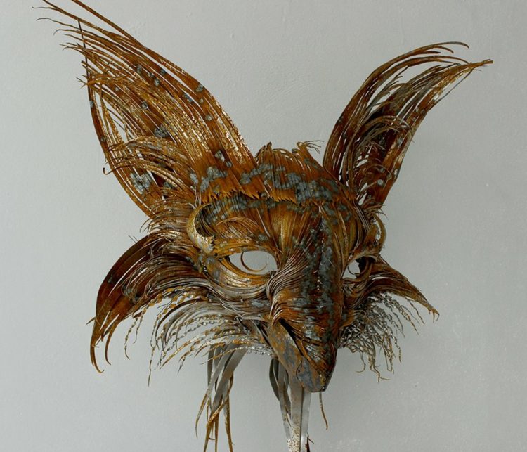 esculturas de animais feitas de arte da ideia de ferrugem na cabeça de metal