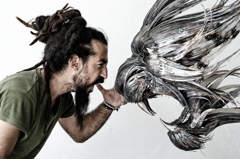esculturas de animais metal yilmaz tigre prata cor